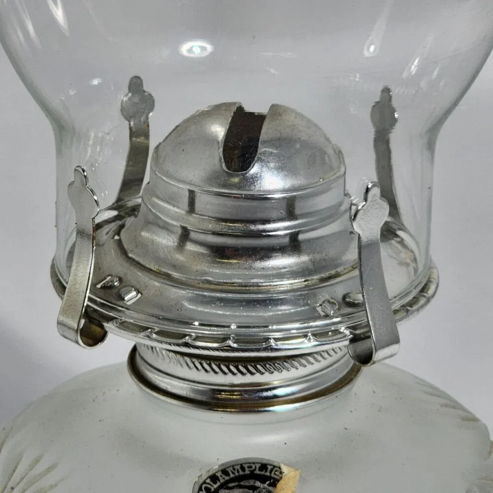 Frosted Glass Lamplight Farms Oil Lamp Embossed Floral Details Clear Chimney VTG